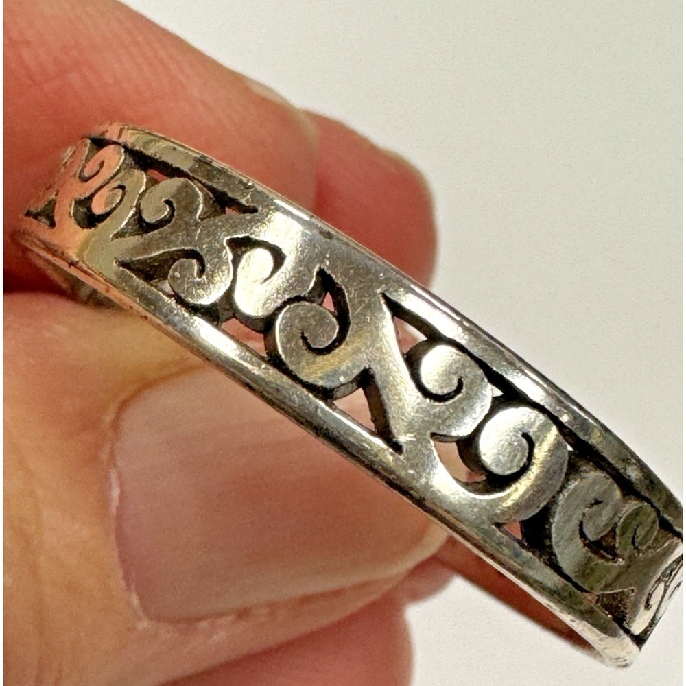 Silver Tone Filigree Scroll Openwork C-Hoop Earrings Vintage Boho Style 1.25"
